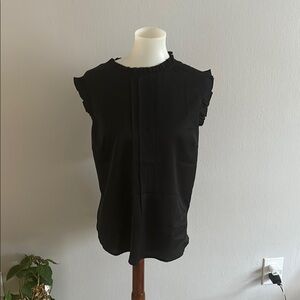 Allegra K Black Ruffled Cap Sleeve Blouse